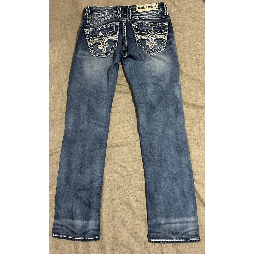 Rock Revival Jeans 27 Women’s Blue Patricia Easy Straight Embroidered Stretch - Picture 9 of 14